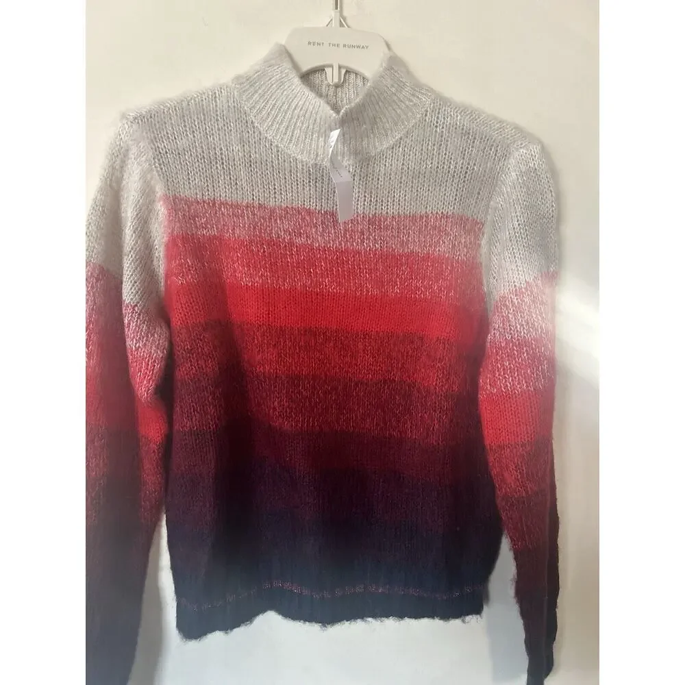 $60 NWT American Eagle Mock Neck Sweater Ombre Colorblock Cream Red Navy Size S - Picture 5 of 7